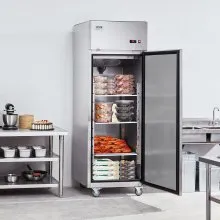 VEVOR Commercial Freezer 19.32 Cu.ft, Reach In 27" W Upright Freezer Single Door, Auto-Defrost Stainless Steel Reach-in Freezer with 4 Adjustable Shelves, -13 to 5℉ Temp Control, LED Light, 4 Wheels