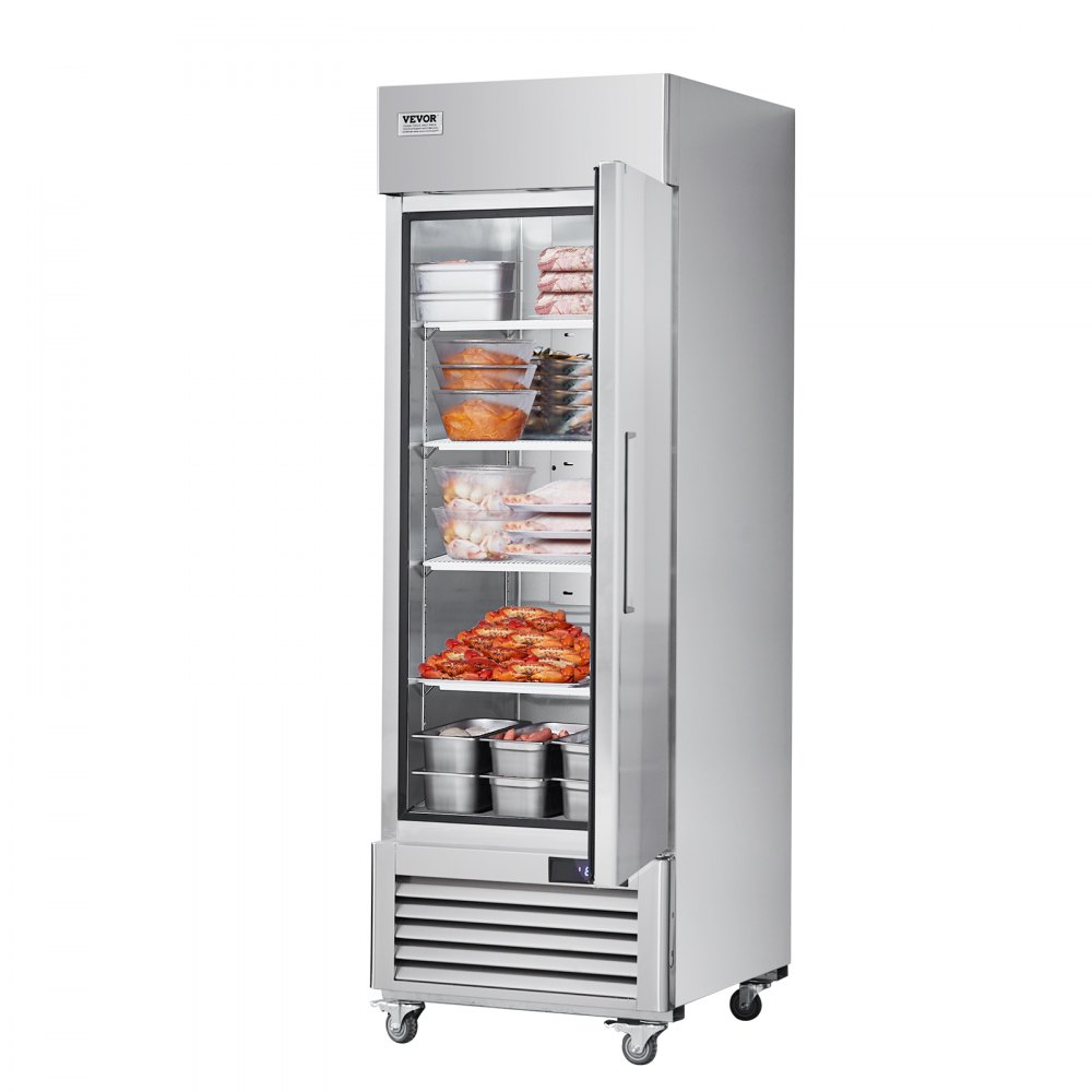 VEVOR Commercial Freezer 20.12 Cu.ft, Reach In Upright Freezer Single Door, Auto-Defrost Stainless Steel Reach-in Freezer with 3 Adjustable Shelves, -13 to 5℉ Temp Control and 4 Wheels