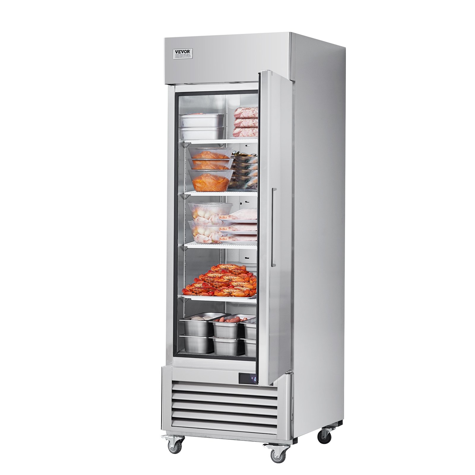 VEVOR Commercial Freezer 20.12 Cu.ft, Reach In Upright Freezer Single Door, Auto-Defrost Stainless Steel Reach-in Freezer with 3 Adjustable Shelves, -13 to 5℉ Temp Control and 4 Wheels