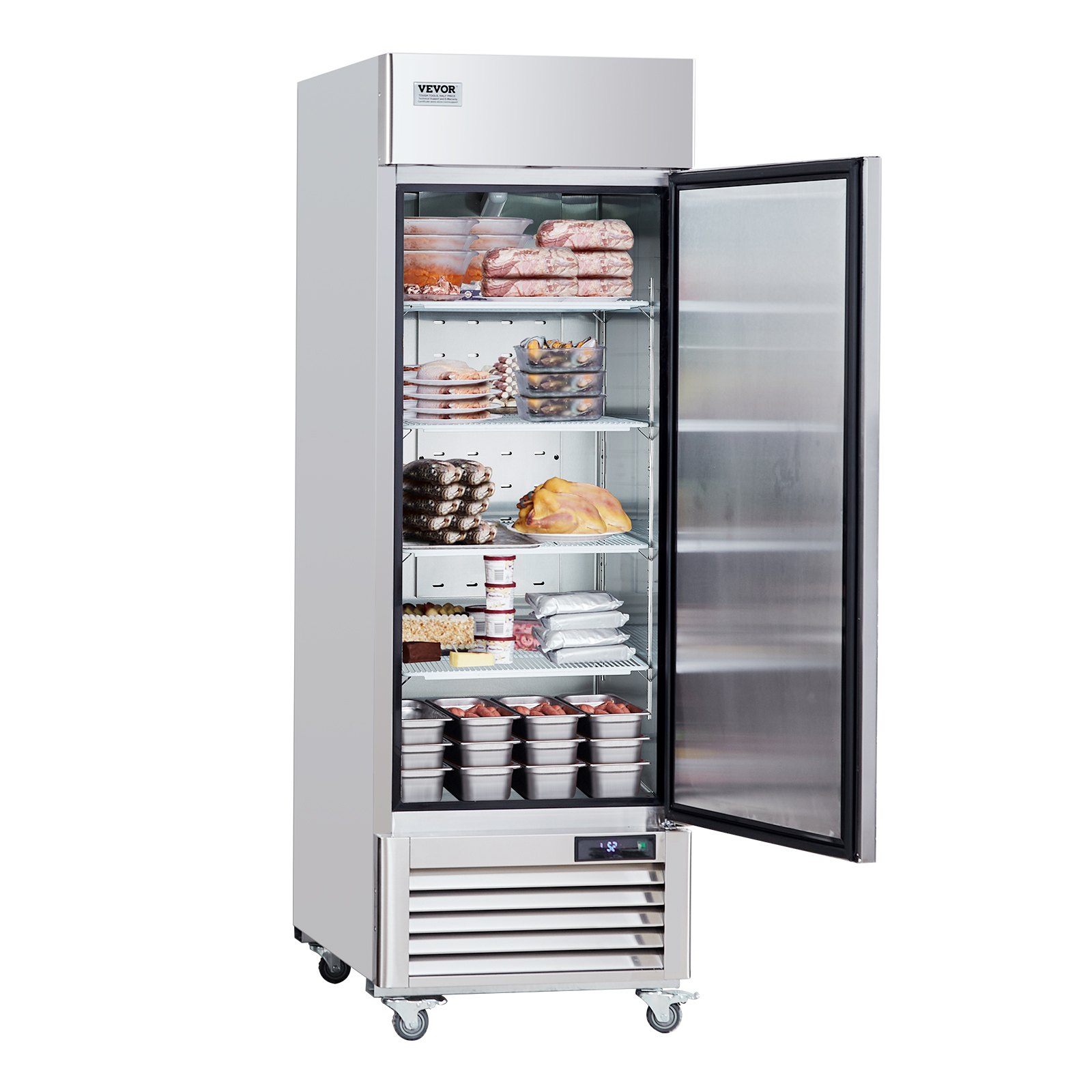 VEVOR Commercial Freezer 20.12 Cu.ft, Reach In Upright Freezer Single Door, Auto-Defrost Stainless Steel Reach-in Freezer with 3 Adjustable Shelves, -13 to 5℉ Temp Control and 4 Wheels