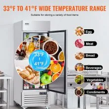 VEVOR Commercial Refrigerator 19.32 Cu.ft, Reach In 27" W Upright Refrigerator Single Door, Auto-Defrost Stainless Steel Reach-in Refrigerator & 4 Shelves, 33 to 41℉ Temp Control, LED Light, 4 Wheel