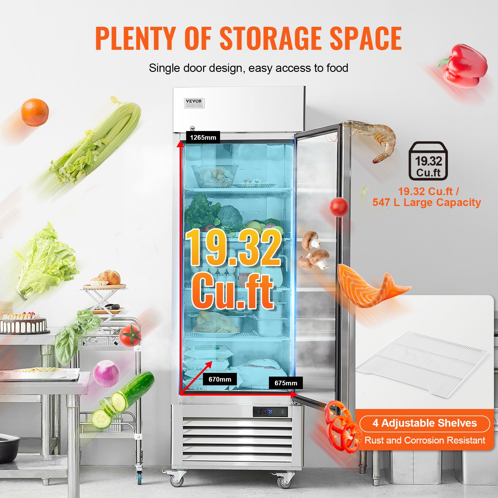 Commercial Refrigerator 19.32 Cu.ft, Reach In 27" W Upright Refrigerator Single Door, Auto-Defrost Stainless Steel Reach-in Refrigerator & 4 Shelves, 33 to 41℉ Temp Control, LED Light, 4 Wheel Commercial Refrigerator 19.32 Cu.ft, Reach In 27" W Upright Refrigerator Single Door, Auto-Defrost Stainless Steel Reach-in Refrigerator & 4 Shelves, 33 to 41℉ Temp Control, LED Light, 4 Wheel