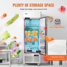 VEVOR Commercial Refrigerator 20.12 Cu.ft, Reach In Upright Refrigerator Single Door, Auto-Defrost Stainless Steel Reach-in Refrigerator with 3 Shelves, 28.4 to 46.4°F Temp Control and 4 Wheels