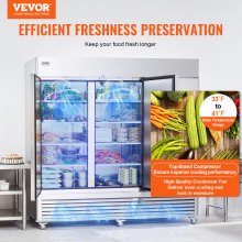 VEVOR Refrigerador comercial 60.42 pies cúbicos, alcance de 82.5" W Refrigerador vertical 3 puertas, refrigerador de acero inoxidable con descongelación automática y 12 estantes, control de temperatura de 33 a 41 ℉, luz LED, 4 ruedas