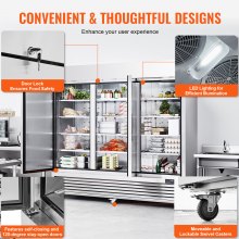VEVOR Commercial Refrigerator 60.42 Cu.ft, Reach In 82.5" W Upright Refrigerator 3 Doors, Auto-Defrost Stainless Steel Reach-in Refrigerator & 12 Shelves, 33 to 41℉ Temp Control, LED Light, 4 Wheels