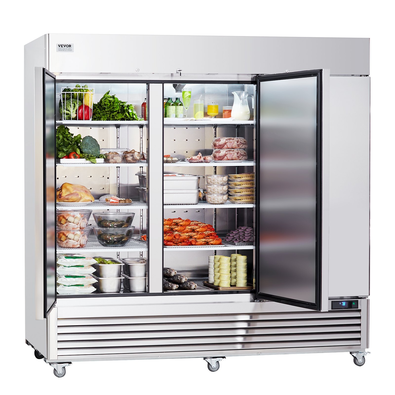 VEVOR Commercial Refrigerator 60.42 Cu.ft, Reach In 82.5" W Upright Refrigerator 3 Doors, Auto-Defrost Stainless Steel Reach-in Refrigerator & 12 Shelves, 33 to 41℉ Temp Control, LED Light, 4 Wheels