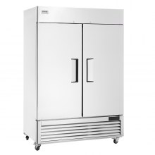VEVOR Refrigerador comercial 44.21 pies cúbicos, alcance en 54.4" W refrigerador vertical 2 puertas, refrigerador de acero inoxidable con descongelación automática con 8 estantes, control de temperatura de 33 a 41 ℉, luz LED, 4 ruedas
