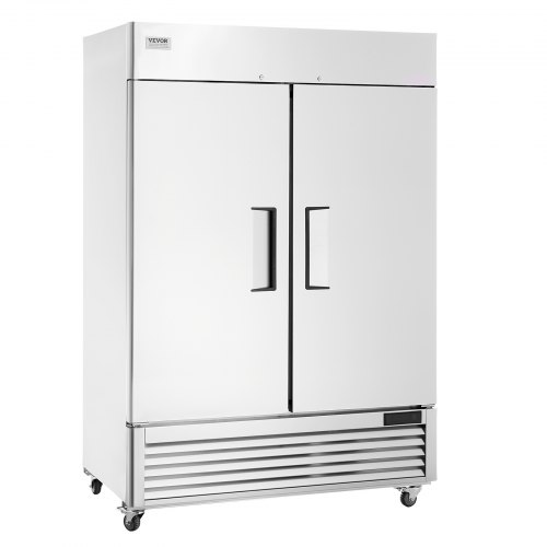 VEVOR Commercial Refrigerator 38.83 Cu.ft, Reach In Upright Refrigerator 2 Doors, Auto-Defrost Stainless Steel Reach-in Refrigerator with 6 Shelves, 28.4 to 46.4°F Temp Control and 4 Wheels