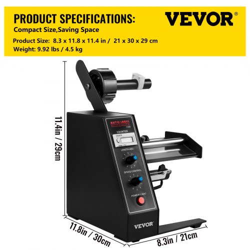 VEVOR Automatic Label Dispenser 110V, 12W AL-1150D Automatic Manual Label Stripper Label Machine 1-8 m/min, Portable Label Applicator for Various Bottles Label Sizes, Auto Counting 0-999999