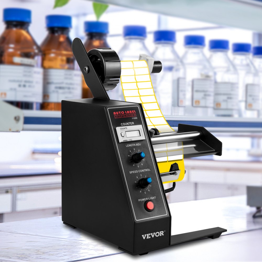 VEVOR Automatic Label Dispenser 110V, 12W AL-1150D Automatic Manual Label Stripper Label Machine 1-8 m/min, Portable Label Applicator for Various Bottles Label Sizes, Auto Counting 0-999999