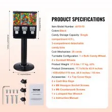 VEVOR Gumball Machine with Stand Vending Coin Bank Vintage Candy Dispenser Black