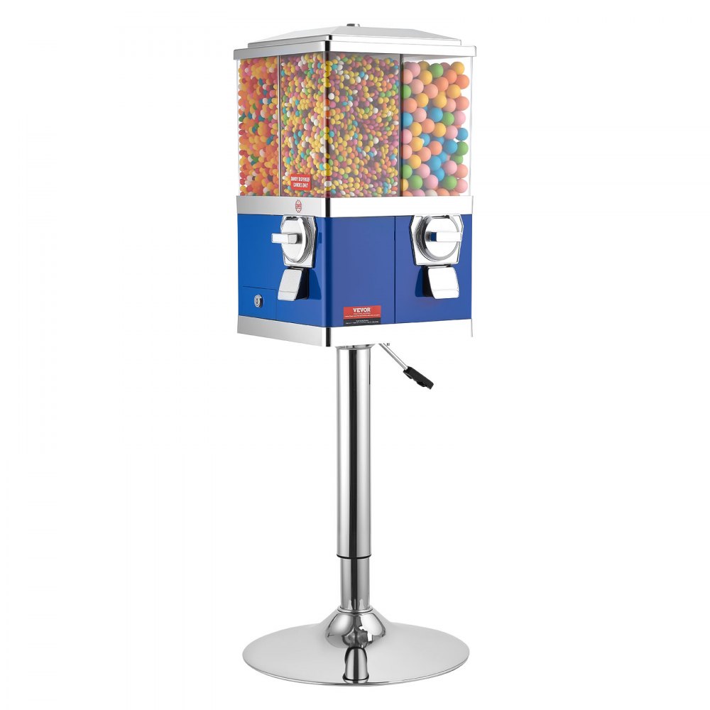VEVOR Commercial Vending Machine, Four Compartment Rotatable Gumball and Candy Dispenser, Adjustable Height Coin Operated Candy Bank with Iron Stand, for Business Toy Capsules Bouncy Balls Nut, Blue