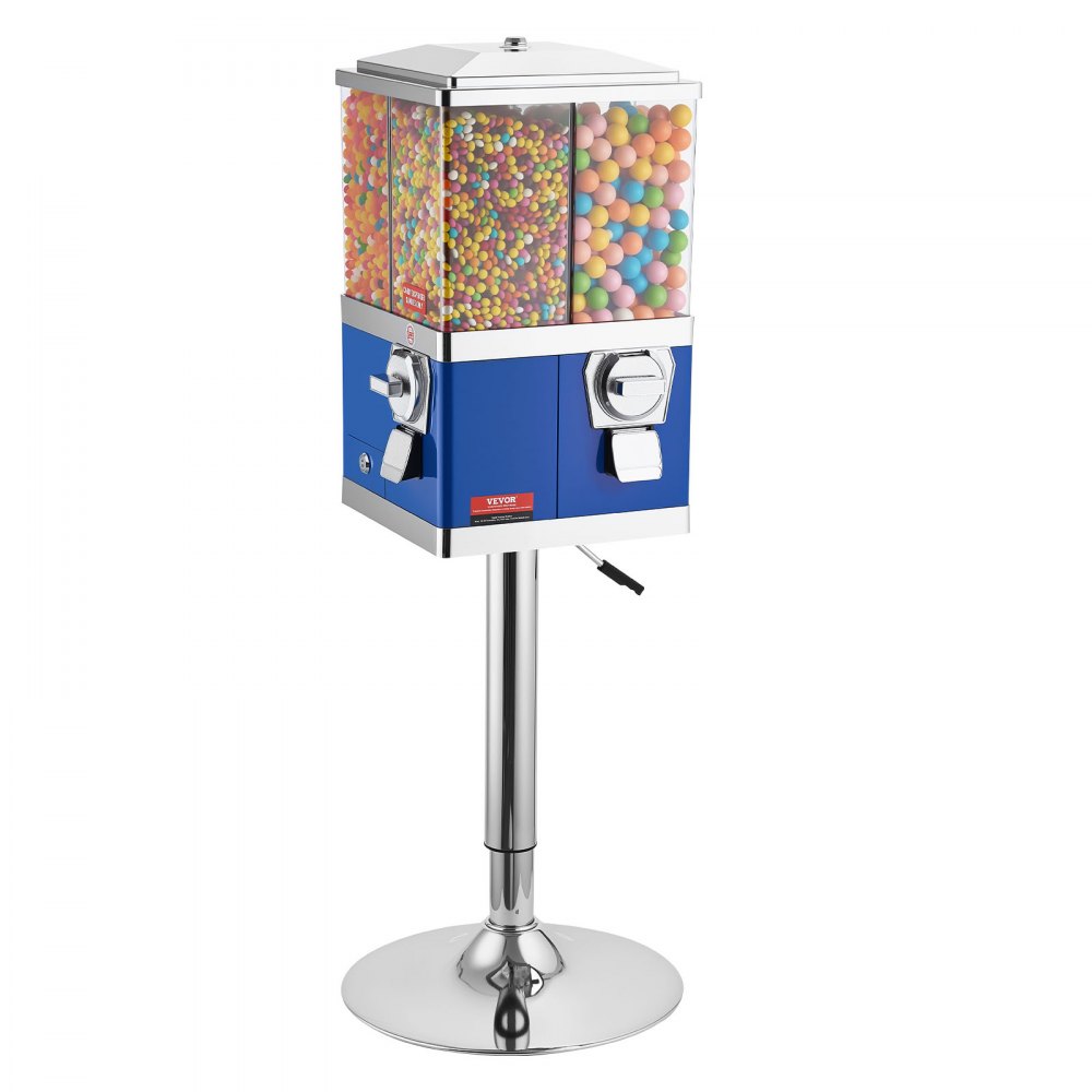 VEVOR Commercial Vending Machine, Four Compartment Rotatable Gumball and Candy Dispenser, Adjustable Height Coin Operated Candy Bank with Iron Stand, for Business Toy Capsules Bouncy Balls Nut, Blue