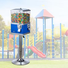 VEVOR Commercial Vending Machine, Four Compartment Rotatable Gumball and Candy Dispenser, Adjustable Height Coin Operated Candy Bank with Iron Stand, for Business Toy Capsules Bouncy Balls Nut, Blue