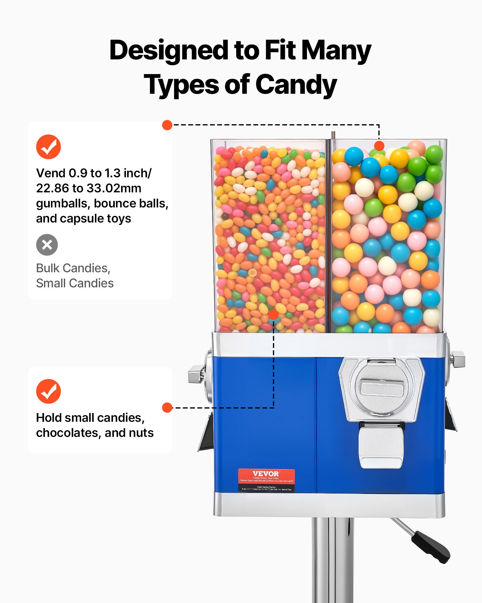 VEVOR Commercial Vending Machine, Four Compartment Rotatable Gumball and Candy Dispenser, Adjustable Height Coin Operated Candy Bank with Iron Stand, for Business Toy Capsules Bouncy Balls Nut, Blue
