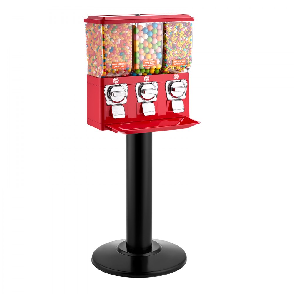 VEVOR Candy Vending Machine, Triple Compartment Candy Vending Machine with Stand, Gumball & Candies Vendings Machines with Built-In Cash Box, Detachable, Vintage Candies Dispenser for Shops, Arcades