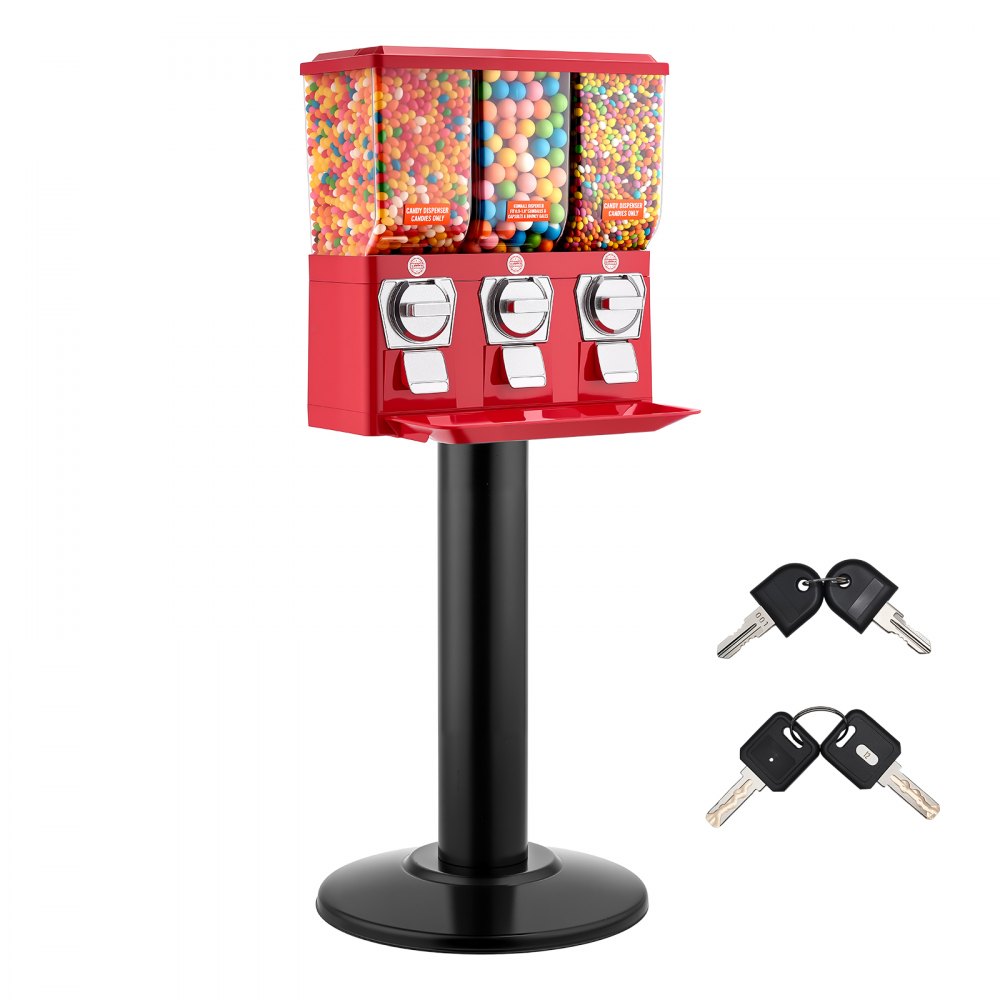 VEVOR Candy Vending Machine, Triple Compartment Candy Vending Machine with Stand, Gumball & Candies Vendings Machines with Built-In Cash Box, Detachable, Vintage Candies Dispenser for Shops, Arcades
