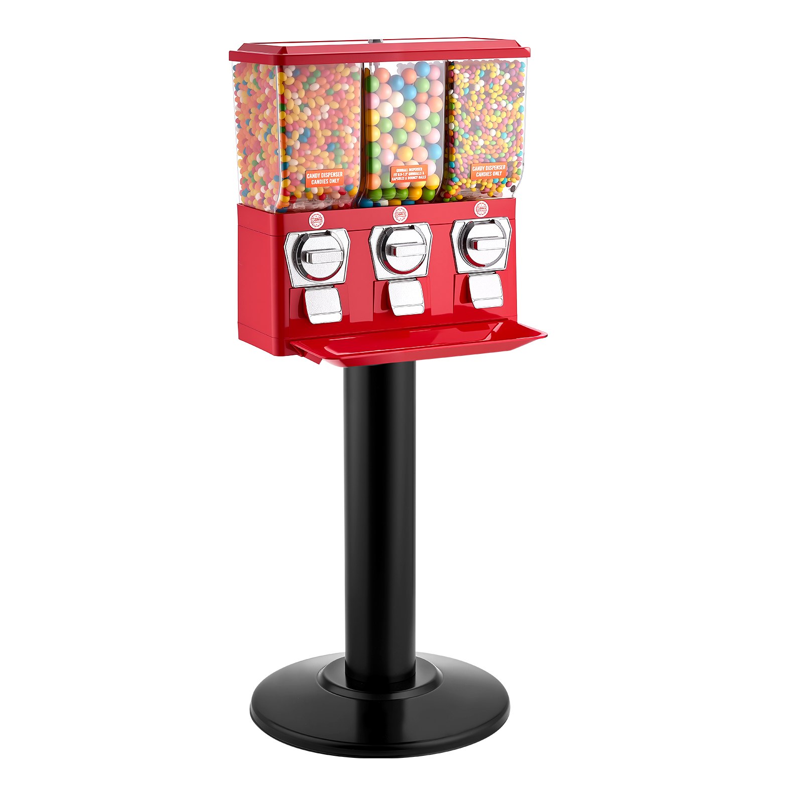 VEVOR Candy Vending Machine, Triple Compartment Candy Vending Machine with Stand, Gumball & Candies Vendings Machines with Built-In Cash Box, Detachable, Vintage Candies Dispenser for Shops, Arcades