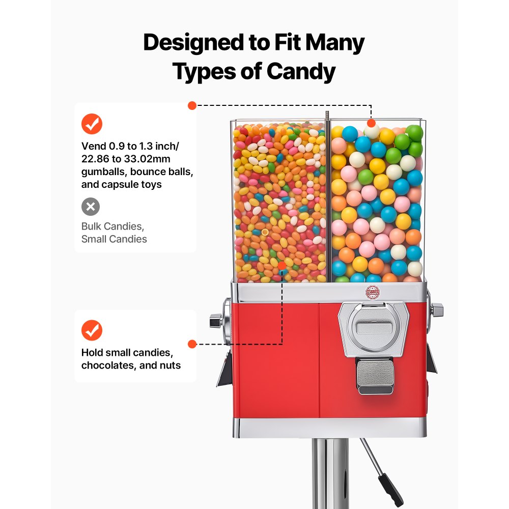 VEVOR Candy Vending Machine, Four Compartment Candy Vending Machine with Stand, Gumball & Candies Vendings Machines with Adjustable Height, Vintage Candies Dispenser for Shop, Arcade, Family Gathering