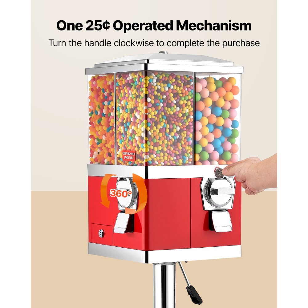 VEVOR Candy Vending Machine, Four Compartment Candy Vending Machine with Stand, Gumball & Candies Vendings Machines with Adjustable Height, Vintage Candies Dispenser for Shop, Arcade, Family Gathering