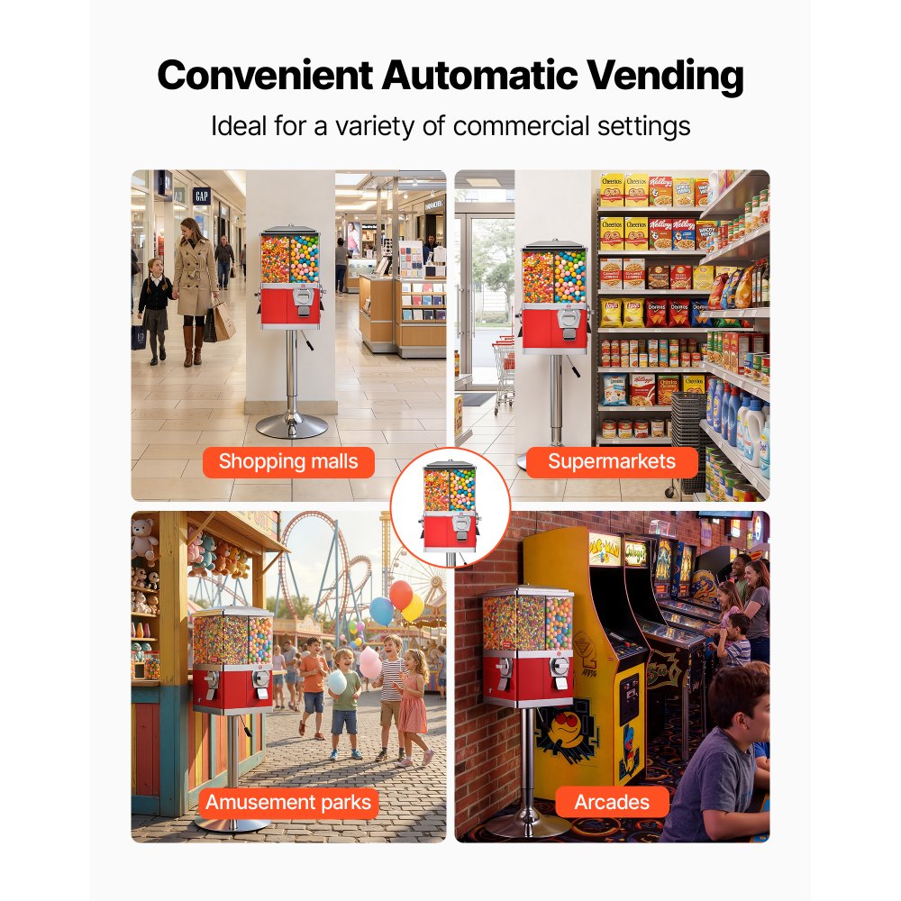 VEVOR Candy Vending Machine, Four Compartment Candy Vending Machine with Stand, Gumball & Candies Vendings Machines with Adjustable Height, Vintage Candies Dispenser for Shop, Arcade, Family Gathering