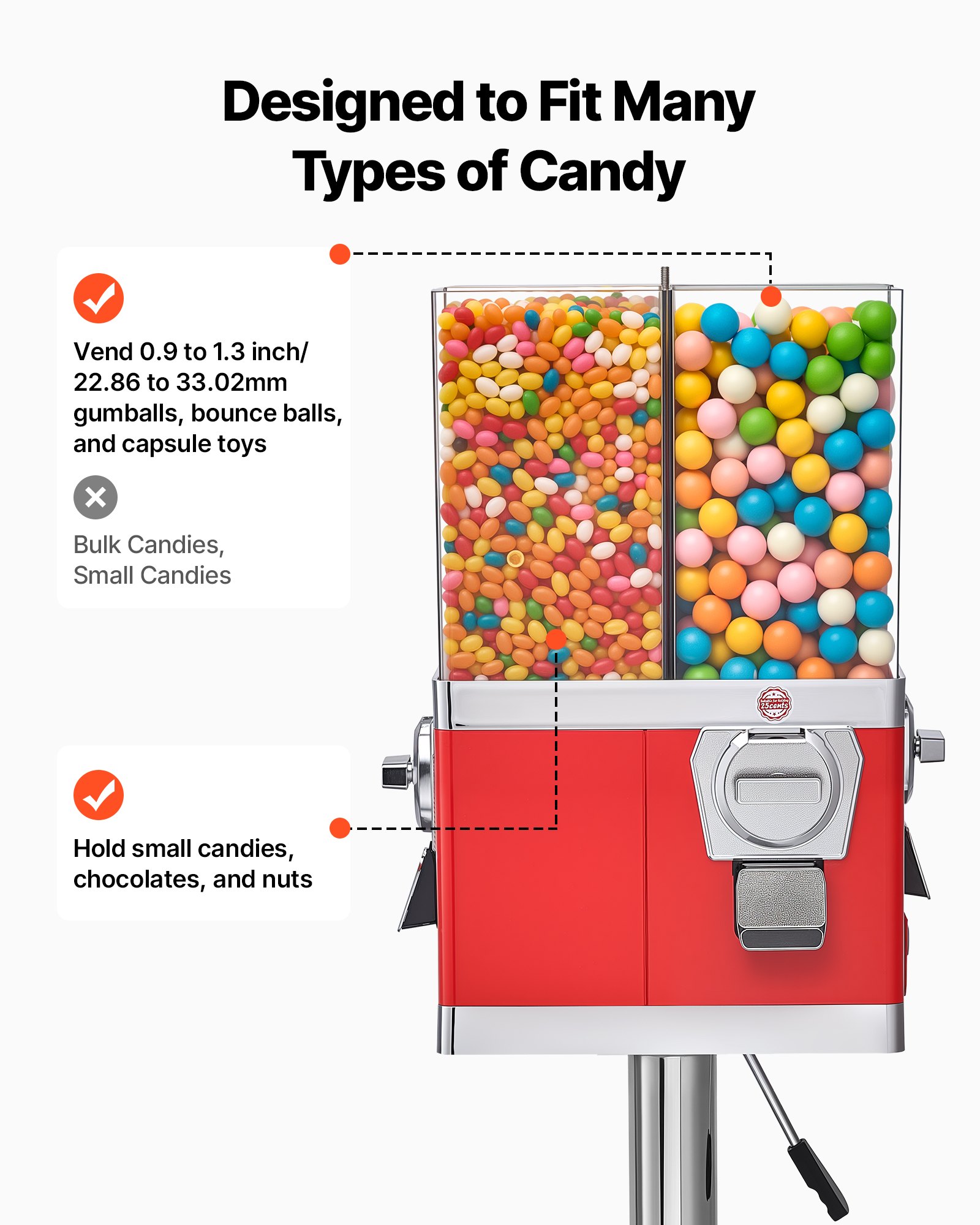 VEVOR Candy Vending Machine, Four Compartment Candy Vending Machine with Stand, Gumball & Candies Vendings Machines with Adjustable Height, Vintage Candies Dispenser for Shop, Arcade, Family Gathering