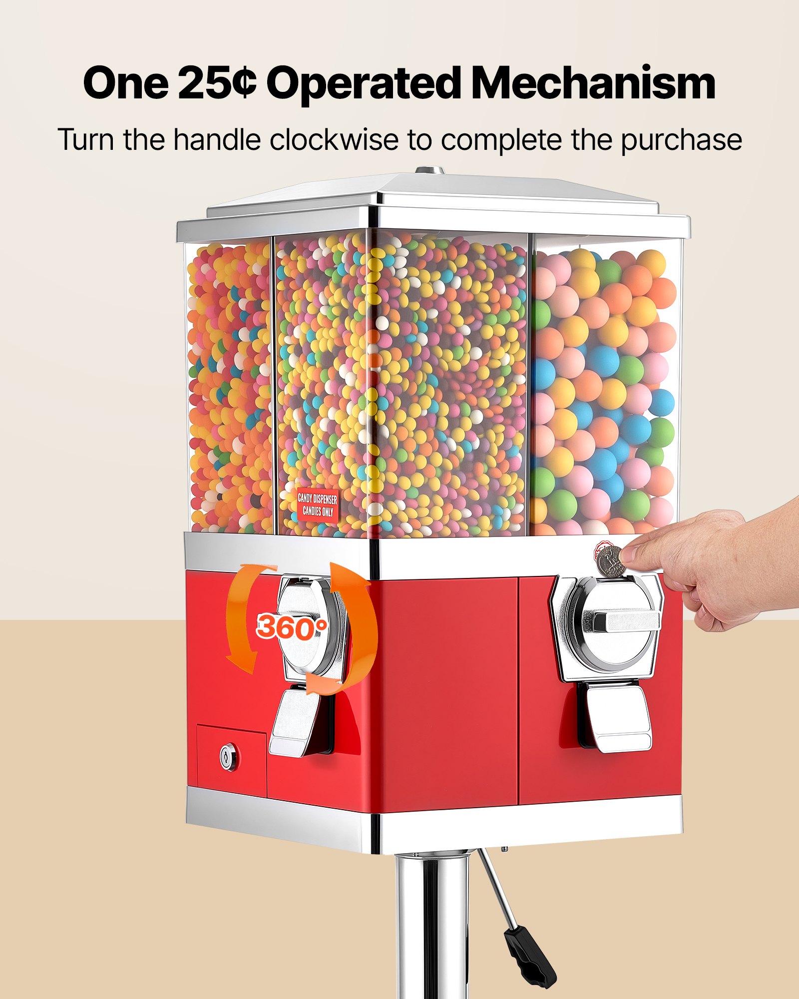 VEVOR Candy Vending Machine, Four Compartment Candy Vending Machine with Stand, Gumball & Candies Vendings Machines with Adjustable Height, Vintage Candies Dispenser for Shop, Arcade, Family Gathering