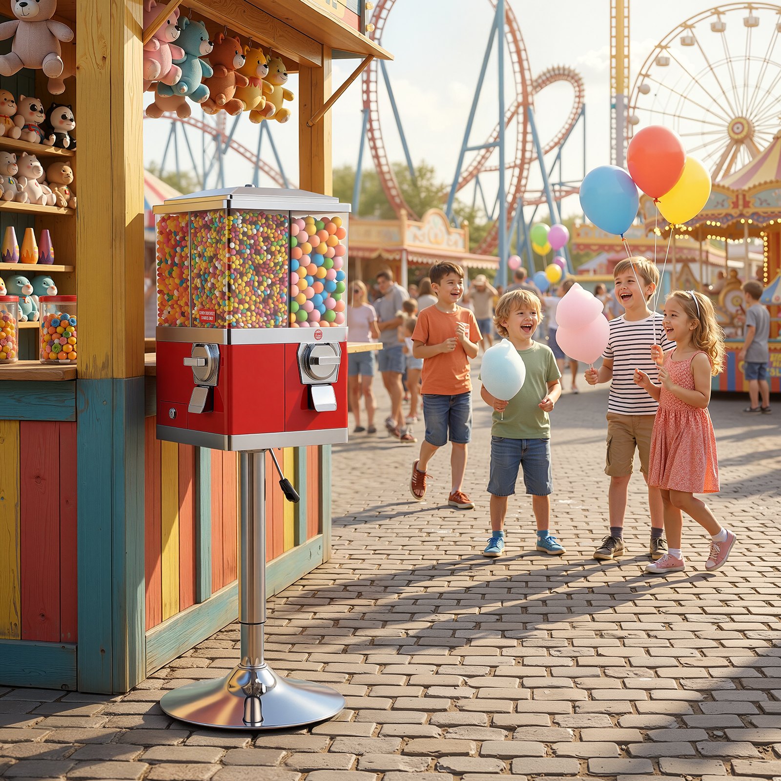 VEVOR Candy Vending Machine, Four Compartment Candy Vending Machine with Stand, Gumball & Candies Vendings Machines with Adjustable Height, Vintage Candies Dispenser for Shop, Arcade, Family Gathering