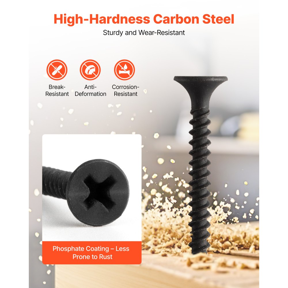 VEVOR Screws, #6 x 1-1/4 inch Length Drywall to Wood Collated Screw, All Purpose High-Hardness Alloy Steel Self Drilling Drywall Screws, for Home DIY, Space Renovation(1000 per Box)