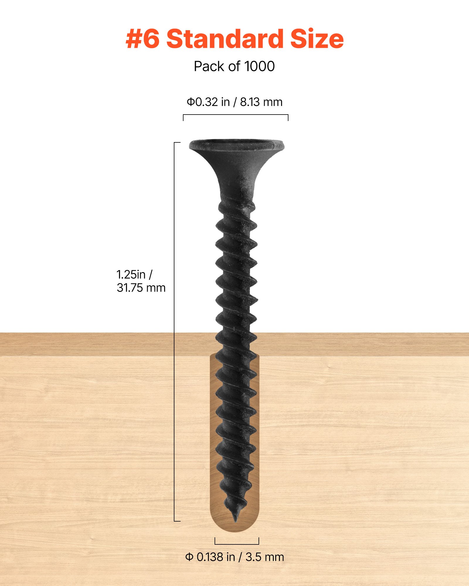 VEVOR Screws, #6 x 1-1/4 inch Length Drywall to Wood Collated Screw, All Purpose High-Hardness Alloy Steel Self Drilling Drywall Screws, for Home DIY, Space Renovation(1000 per Box)
