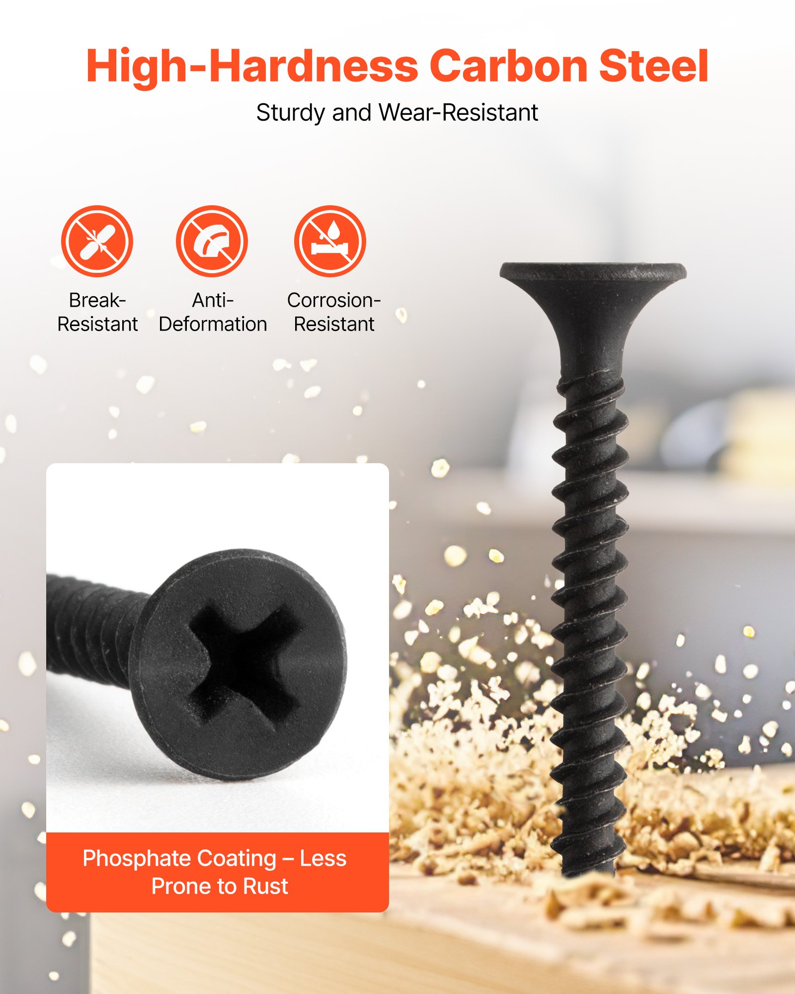 VEVOR Screws, #6 x 1-1/4 inch Length Drywall to Wood Collated Screw, All Purpose High-Hardness Alloy Steel Self Drilling Drywall Screws, for Home DIY, Space Renovation(1000 per Box)
