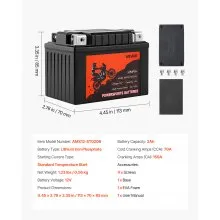 VEVOR Motorcycle Battery 12V 2Ah YTX5L-BS High Performance Powersports Battery