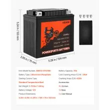 VEVOR Motorcycle Battery 12V 7Ah YT14AH-BS High Performance Powersports Battery