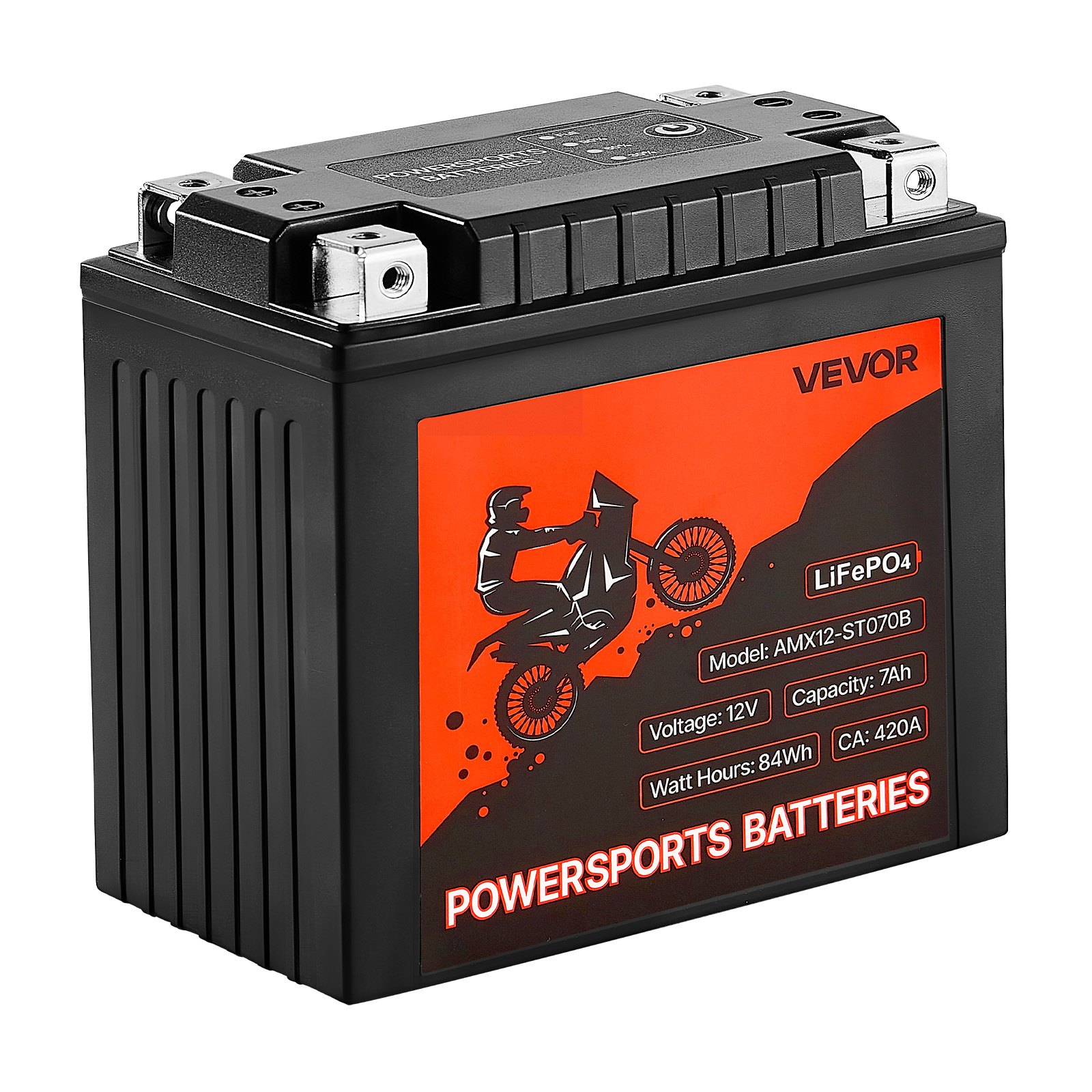 VEVOR Motorcycle Battery, 12 Volt 7Ah, LiFePO4 Lithium Pre-Charged Powersports Battery, Maintenance Free & High Performance, Compatible with ATV, Motorcycle, Jet Skis, Scooter, UTV, and More