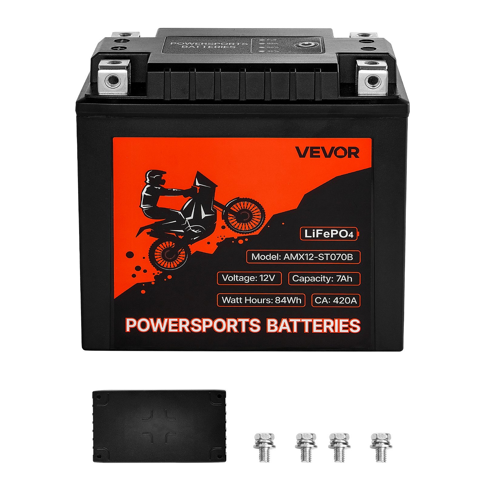 VEVOR Motorcycle Battery, 12 Volt 7Ah, LiFePO4 Lithium Pre-Charged Powersports Battery, Maintenance Free & High Performance, Compatible with ATV, Motorcycle, Jet Skis, Scooter, UTV, and More