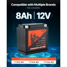 VEVOR Motorcycle Battery 12V 8Ah YTX12-BS High Performance Powersports Battery