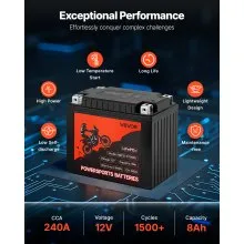 VEVOR Motorcycle Battery 12V 8Ah YTX12-BS High Performance Powersports Battery