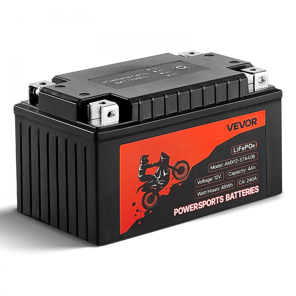 VEVOR Motorcycle Battery, 12 Volt 4Ah, LiFePO4 Lithium Pre-Charged Powersports Battery, Maintenance Free & High Performance, Compatible with ATV, Motorcycle, Jet Skis, Scooter, UTV, and More
