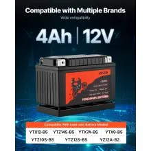 VEVOR Motorcycle Battery 12V 4Ah YTX12-BS High Performance Powersports Battery