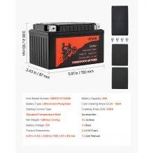 VEVOR Motorcycle Battery 12V 4Ah YTX12-BS High Performance Powersports Battery