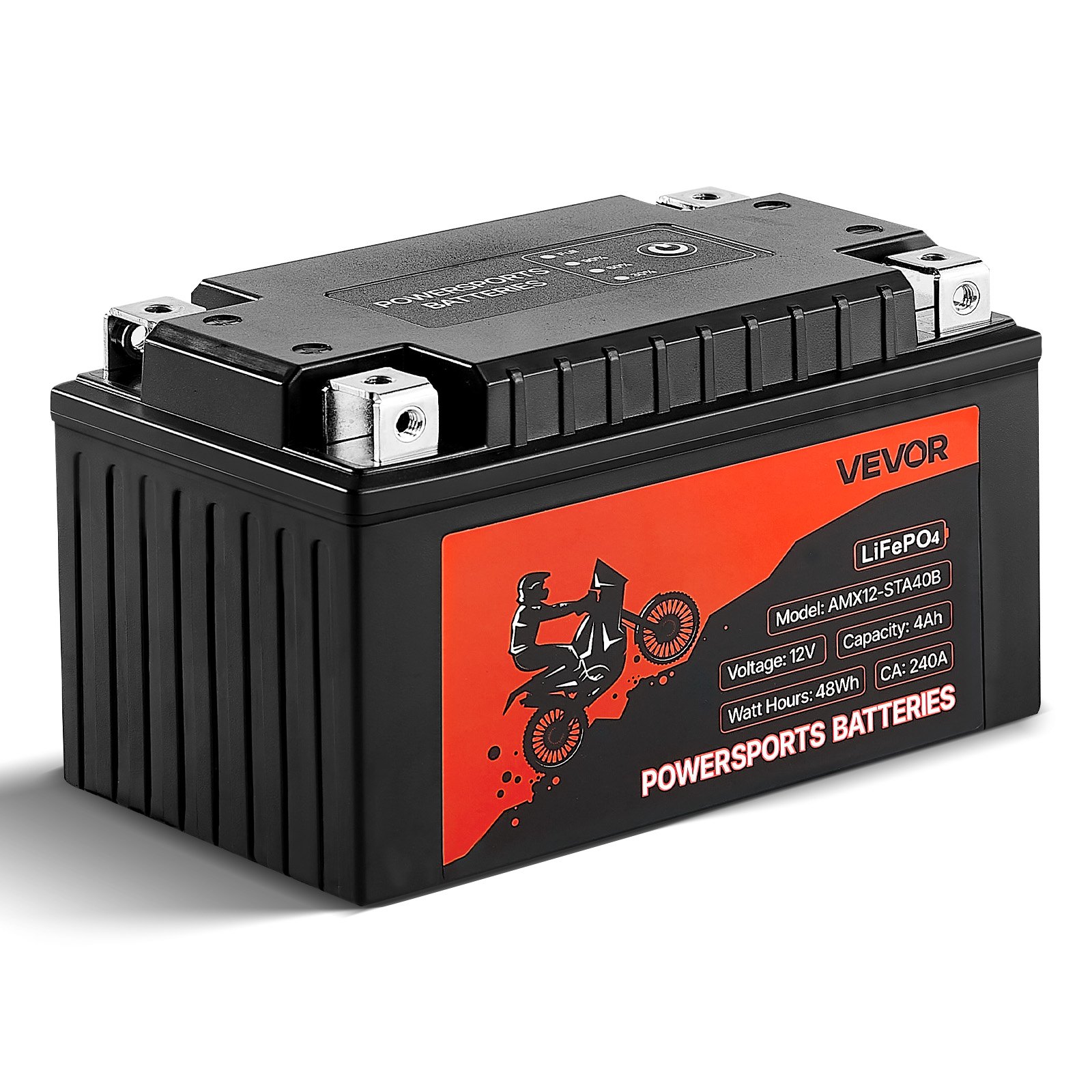 VEVOR Motorcycle Battery, 12 Volt 4Ah, LiFePO4 Lithium Pre-Charged Powersports Battery, Maintenance Free & High Performance, Compatible with ATV, Motorcycle, Jet Skis, Scooter, UTV, and More