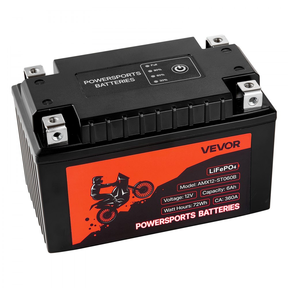 VEVOR Motorcycle Battery, 12 Volt 6Ah, LiFePO4 Lithium Pre-Charged Powersports Battery, Maintenance Free & High Performance, Compatible with ATV, Motorcycle, Jet Skis, Scooter, UTV, and More