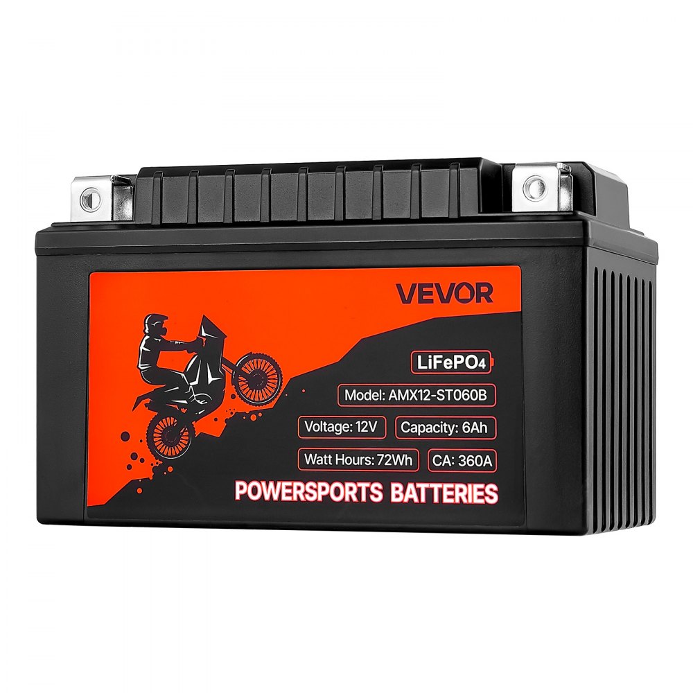 VEVOR Motorcycle Battery, 12 Volt 6Ah, LiFePO4 Lithium Pre-Charged Powersports Battery, Maintenance Free & High Performance, Compatible with ATV, Motorcycle, Jet Skis, Scooter, UTV, and More
