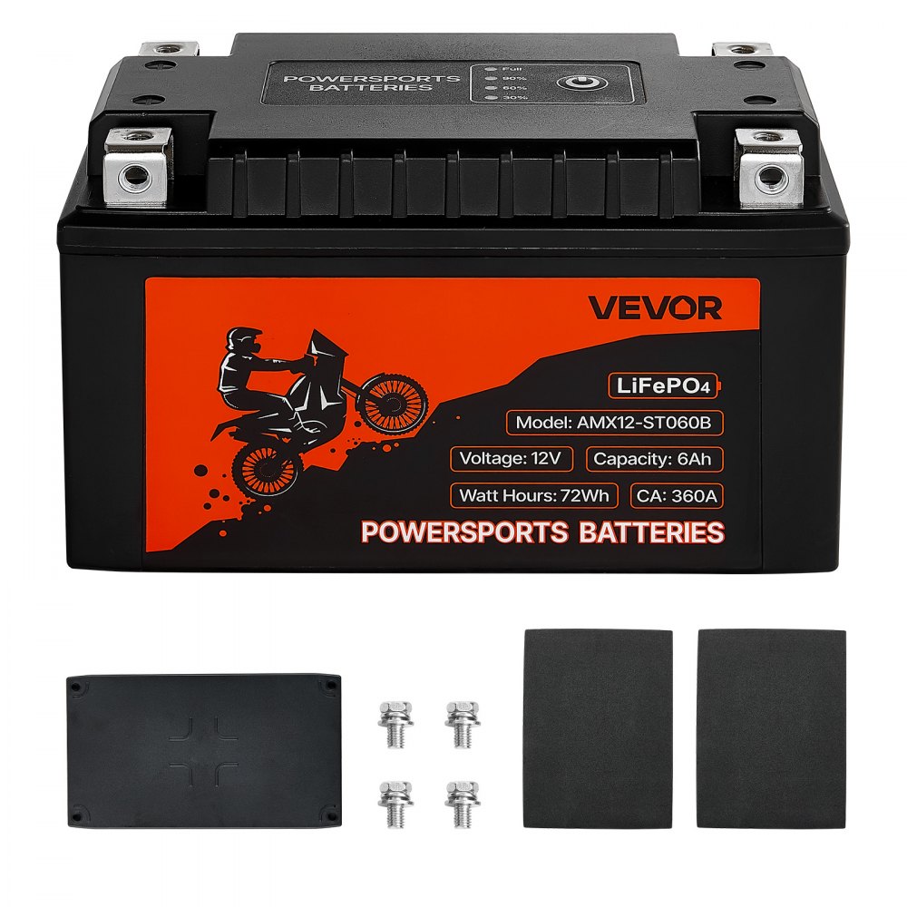VEVOR Motorcycle Battery, 12 Volt 6Ah, LiFePO4 Lithium Pre-Charged Powersports Battery, Maintenance Free & High Performance, Compatible with ATV, Motorcycle, Jet Skis, Scooter, UTV, and More