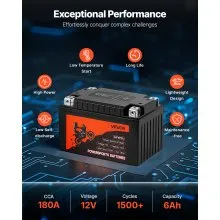 VEVOR Motorcycle Battery 12V 6Ah YTX12-BS High Performance Powersports Battery