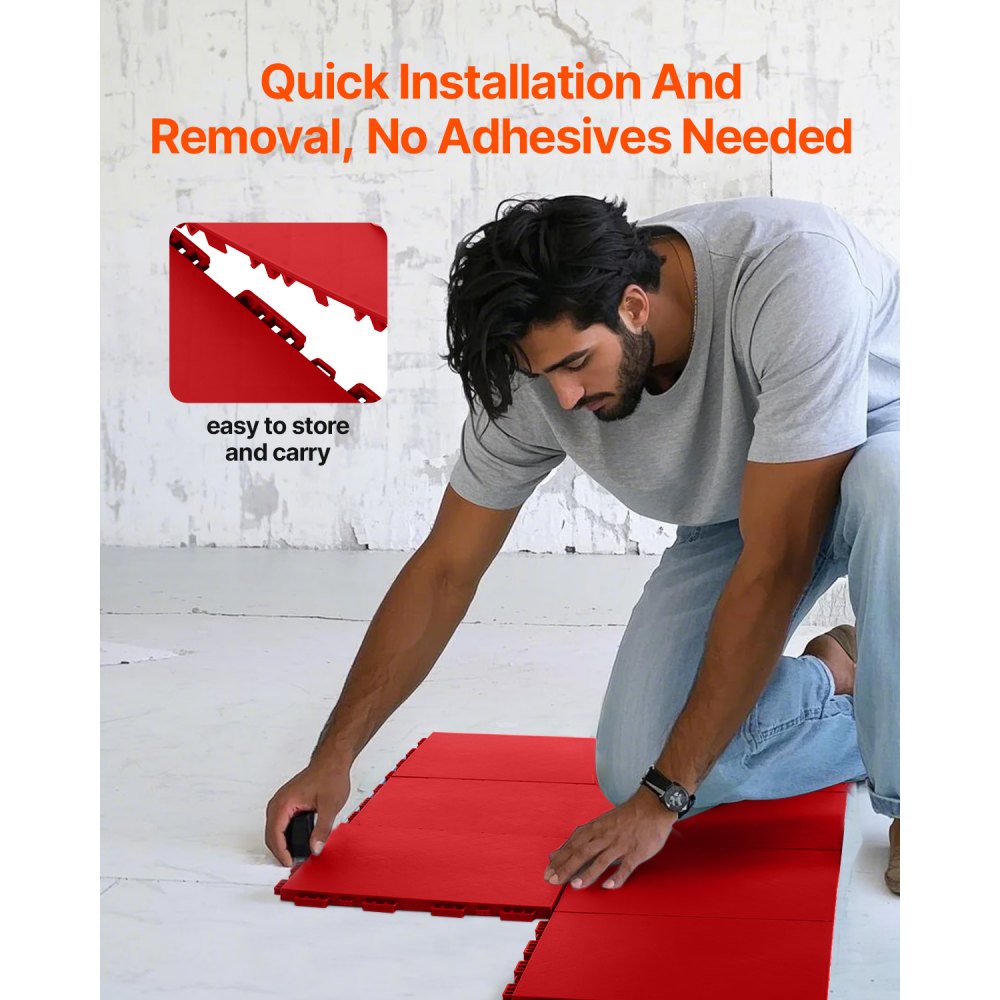Gym Flooring Set 8 ST Interlocking PP Pussel Gummiplattor Röd