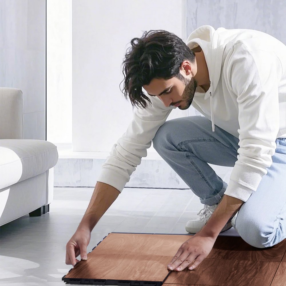 VEVOR Dance Floor Tiles, 12.4 x 12.4 in 52 Piece Interlocking Dance Flooring, Portable Dance Practice Floor with Cushioned Base  (Oak Wood Grain, 52 sq. ft/Box )