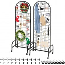VEVOR 2 Pack Grid Wall Panel 1.9 x 5.4 ft Wire Display Rack with Wheels & Hooks