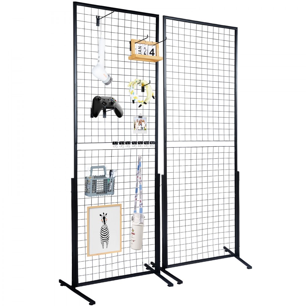 VEVOR 2' x 5.6' Grid Wall Panels Tower, 2 Packs Wire Gridwall Display Racks with T-Base Floorstanding, Double Side Gridwall Panels for Art Craft