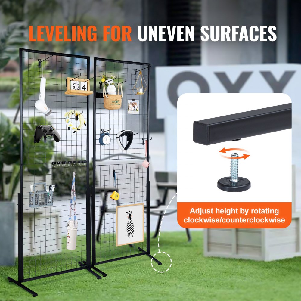 VEVOR 61 x170.7 cm Grid Wall Panels Tower, 2 Packs Wire Gridwall Display Racks with T-Base Floorstanding, Double Side Gridwall Panels for Art Craft Shows, Retail Display with Extra Clips and Hooks